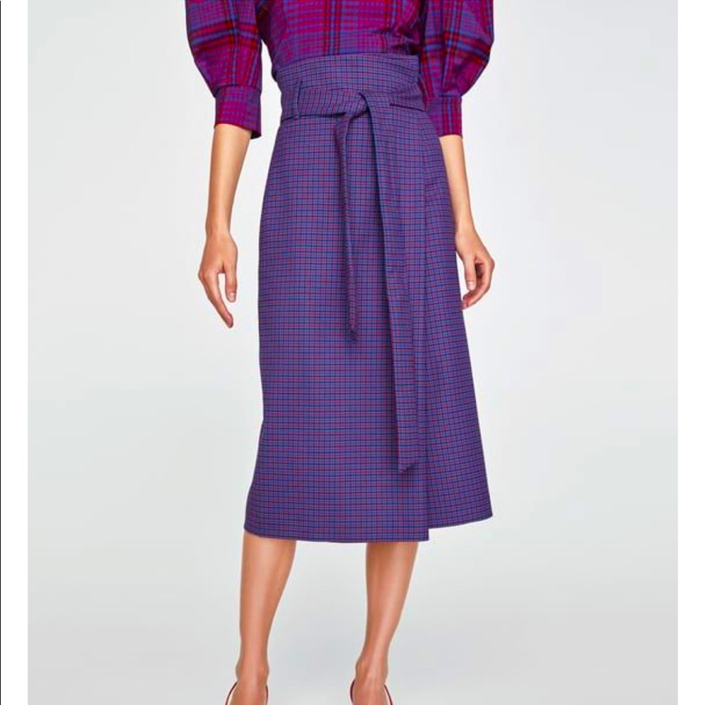 NWT ZARA plaid wrap skirt